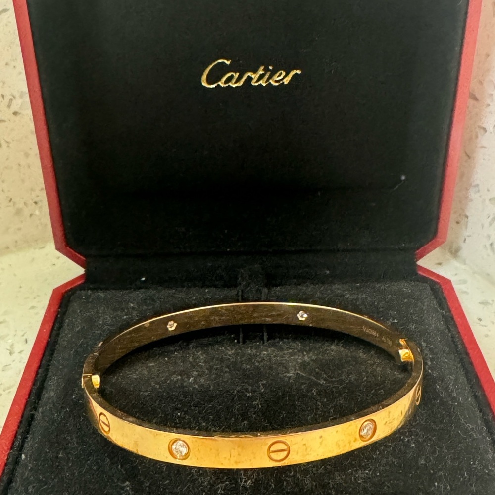 Cartier LOVE 18K Rose Gold 4 Diamonds Bracelet 0.42 ct SIZE 18 - LIGHTLY WORN